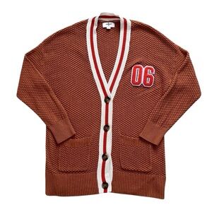 Aerie Oversized Varsity Cardigan Orange Knit Collegiate Preppy Relaxed Casual XS